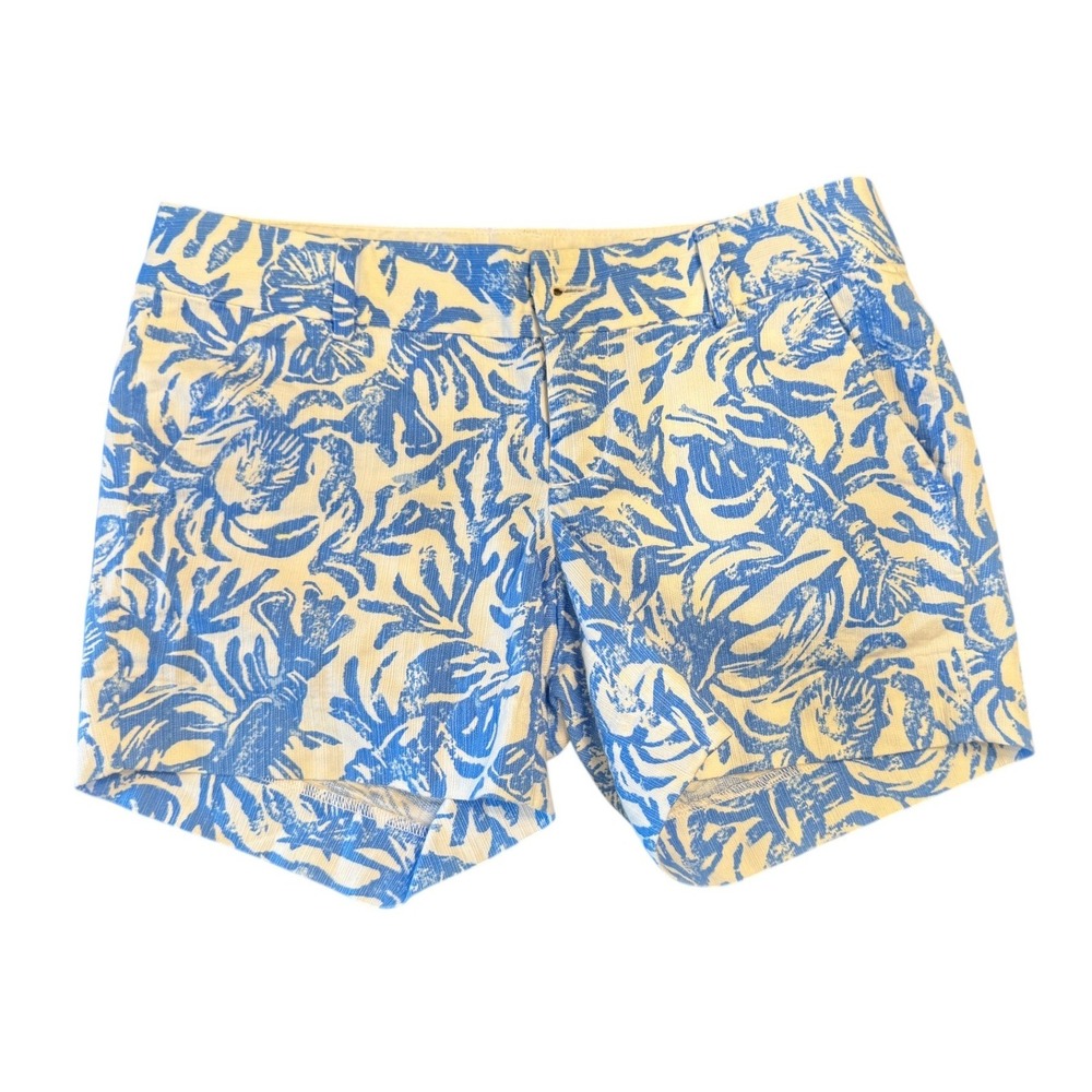 Lilly Pulitzer Callahan Shorts 5 Inch Inseam Blue White Coral Print Cotton 00